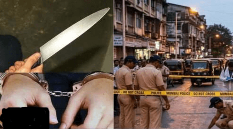 मुलुंडमध्ये झालेल्या हल्ल्यानंतर घटनास्थळाची पाहणी करताना पोलीस आणि जमाव.