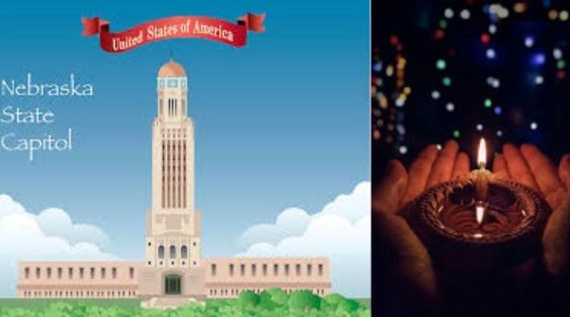 Nebraska State Capitol and Diwali Lamp celebration image