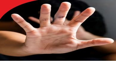 Symbolic image of a hand showing stop gesture against crime