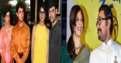 अभिनेता आमिर खान त्याच्या पत्नी रीना दत्ता, किरण राव आणि कथित तिसरी पत्नी सोबतचा कोलाज फोटो