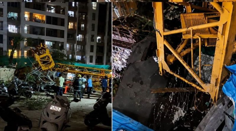 मिरा रोड येथील जेपी नॉर्थ कॉम्प्लेक्समध्ये कोसळलेली बांधकामाची क्रेन